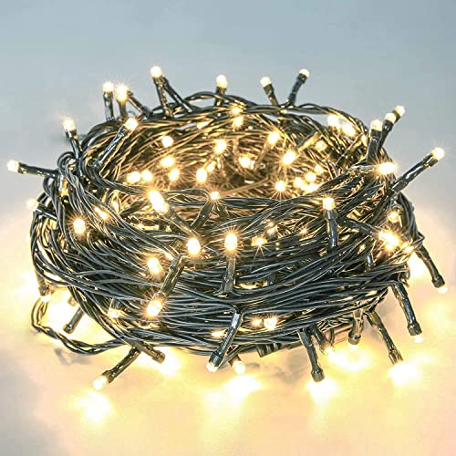 SHATCHI 100 LEDs Fairy String Lights Warm White Indoor/Outdoor Christmas Tree/Home/Party/Wedding/Garden Decorations Green Cable 8 Modes Mains Powered Memory Auto Timer