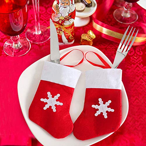 Morobor 20PCS Christmas Tableware Socks, Christmas Stocking Cutlery Bag, Christmas Table Decorations, Snowflake Tableware Socks, Christmas Stocking Knife and Fork Bag for Party Decoration Supplies.
