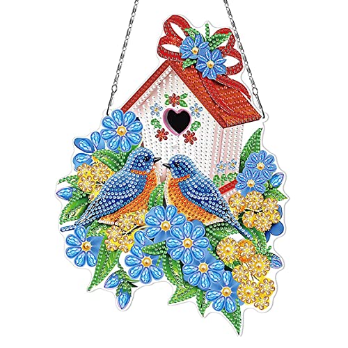 5D Diamond Door Wreath Painting DIY Crystal Easter Christmas Wall Hanging Art Craft Kit Door Hanger Mosaic Art Door Window Home Decoration Ornament (Blue)