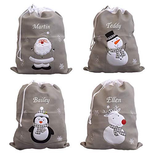 Personalised Luxury Deluxe Embroidered Silver Santa Sack - Santa, Snowman, Penguin & Reindeer (Penguin)