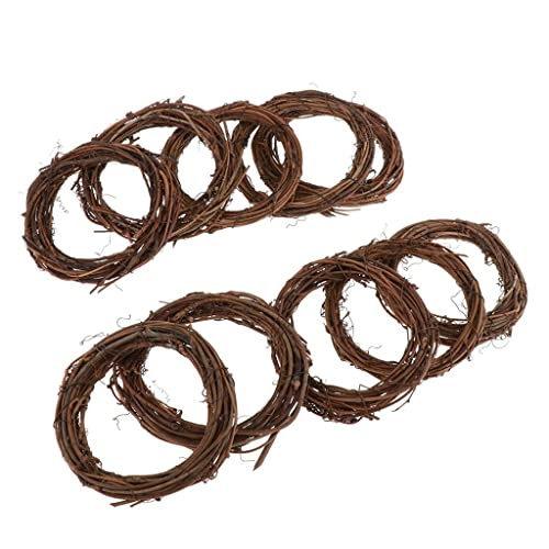 Hellery Round/Star/Heart Grapevine Wreath - Twigs Vine Wreath Craft Sets – Natural Dried Wood Branch Rattan Wreath Base Front Door Decoration DIY Materials - 10pcs round