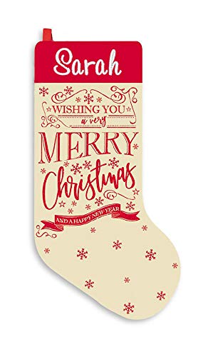 PERSONALISED Embroidered with ANY NAME Santa or Penguin Christmas Xmas Deluxe Luxury Stocking (Red Merry Christmas)
