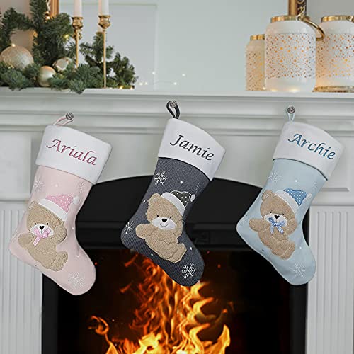 Hoolaroo Personalised Christmas Stocking Boot Sock Xmas Deluxe Baby Christmas Traditional 40cm PINK Girl Baby First Christmas Babies 1st year