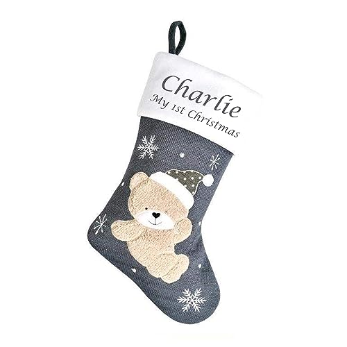 Hoolaroo Personalised Christmas Stocking Boot Sock Xmas Deluxe Baby Christmas Traditional 40cm PINK Girl Baby First Christmas Babies 1st year