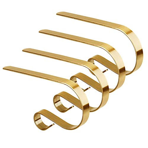 Gukasxi Christmas Stocking Holder,4 Pieces Metal Mantel Stockings Hangers Christmas Ornament Hooks for Mantle Staircase Christmas Stockings Christmas Stocking Clips for Christmas Party Decoration