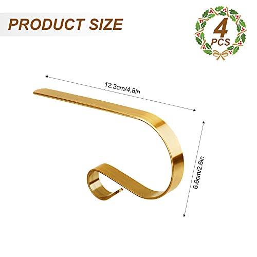 Gukasxi Christmas Stocking Holder,4 Pieces Metal Mantel Stockings Hangers Christmas Ornament Hooks for Mantle Staircase Christmas Stockings Christmas Stocking Clips for Christmas Party Decoration