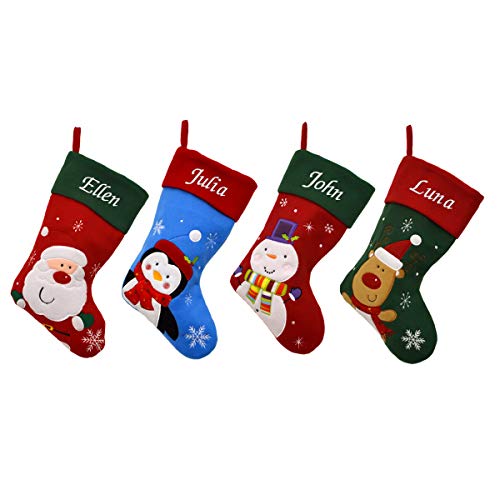 D3 Deluxe Personalised Embroidered Christmas Santa/Penguin/Snowman/Reindeer Xmas Stocking (Snowman)