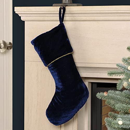 Dibor Christmas Stocking Set of 2 Blue Velvet Gold Braided Traditional Gift Present Stockings - H36cm