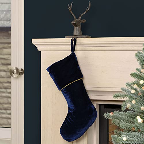 Dibor Christmas Stocking Set of 2 Blue Velvet Gold Braided Traditional Gift Present Stockings - H36cm