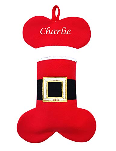 Hoolaroo Personalised Dog Christmas Stocking Embroidered With Name Xmas Santa Pet Stockings Bone Shape