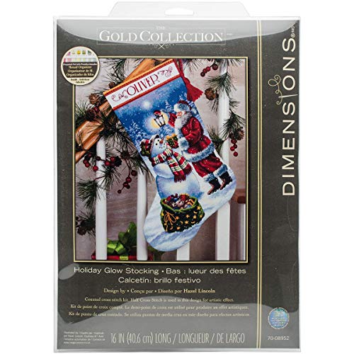 DIMENSIONS 70-08952 Counted Gold Collection Stocking: Holiday Glow, Aida, White, 20.3 x 14.4 x 1.4 cm
