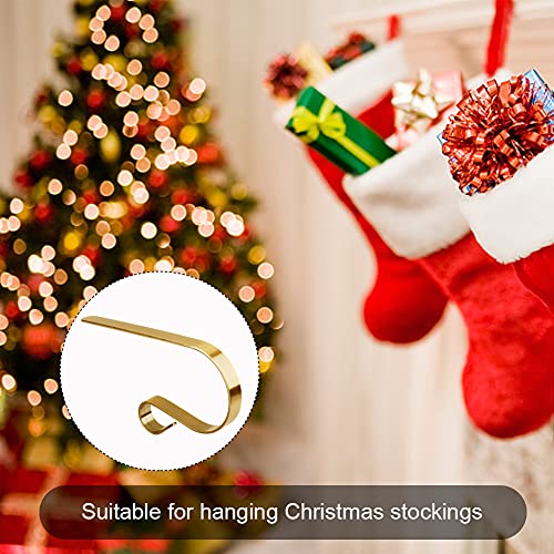 Gukasxi Christmas Stocking Holder,4 Pieces Metal Mantel Stockings Hangers Christmas Ornament Hooks for Mantle Staircase Christmas Stockings Christmas Stocking Clips for Christmas Party Decoration