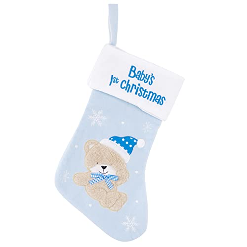The Magic Toy Shop Baby's 1st Christmas Stocking Hanging Decoration Holiday Ornament Gift Holder (Blue)