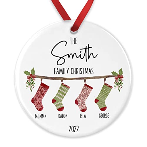 Personalised Family Christmas Ornament, Hanging Stockings, Custom Christmas Bauble, 2022 Christmas Tree Decoration Gift, Family Gift, Festive Xmas Present, Family Bauble, Family Christmas Ornament