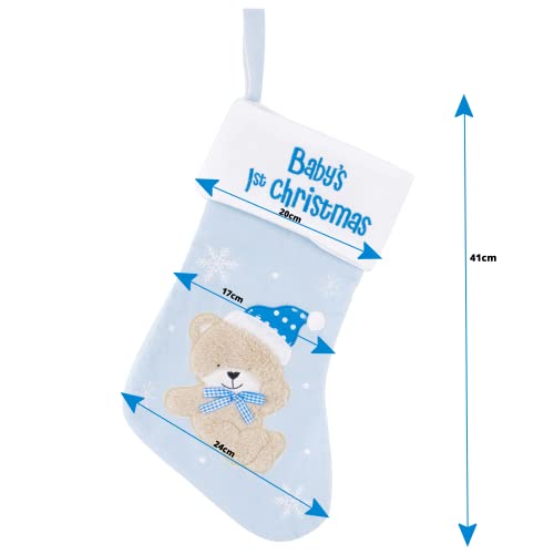 The Magic Toy Shop Baby's 1st Christmas Stocking Hanging Decoration Holiday Ornament Gift Holder (Blue)