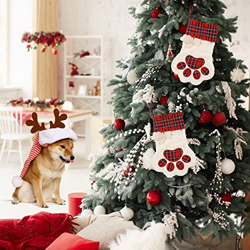 unel Pet Dog Christmas Stocking, Dog Paw Hanging Christmas Dog Stockings for Xmas Decorations, Puppy Festive Stocking, 18x11 inch