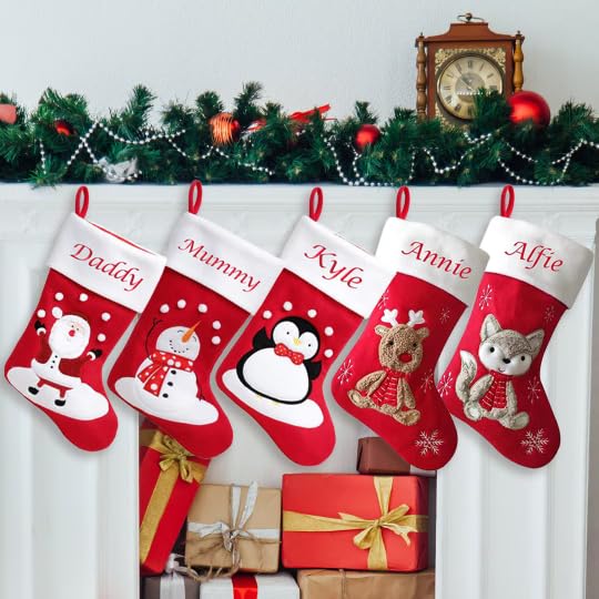 Personalised Embroidered Christmas Stocking Red Kid's Fluff Fox Design Xmas Stockings Baby Kids Children 1st