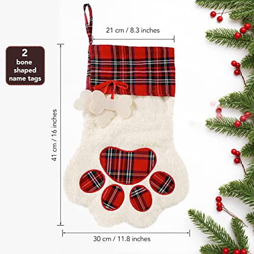 unel Pet Dog Christmas Stocking, Dog Paw Hanging Christmas Dog Stockings for Xmas Decorations, Puppy Festive Stocking, 18x11 inch
