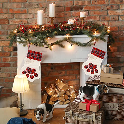 unel Pet Dog Christmas Stocking, Dog Paw Hanging Christmas Dog Stockings for Xmas Decorations, Puppy Festive Stocking, 18x11 inch