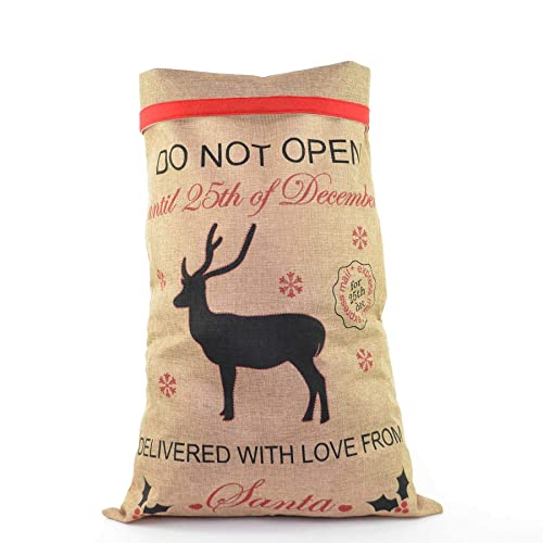 SHATCHI Large Traditional Vintage Hessian Santa Sack Stocking Airmail Christmas Accessories Brown Xmas Gifts Bag 70 x 50cm, Do Not Open Until 25th December