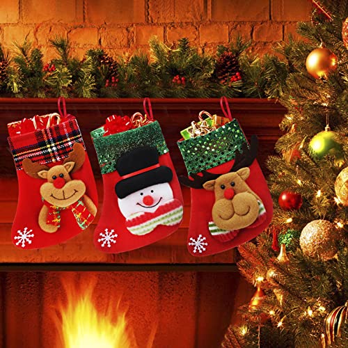 8PCS Mini Christmas Stockings Gift Treat Bags Small Christmas Stockings Santa Snowman Reindeer Xmas Stocking Hanging Christmas Stockings for Xmas Party Gift Filler Fireplace Christmas Tree Decoration