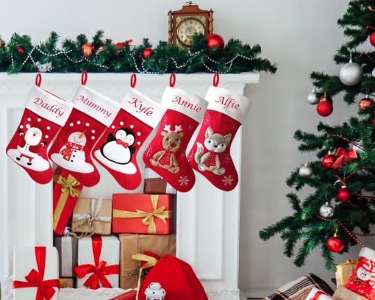 Personalised Embroidered Christmas Stocking Red Kid's Fluff Fox Design Xmas Stockings Baby Kids Children 1st