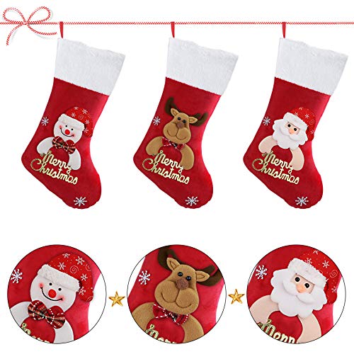 SHareconn Christmas Stockings Set of 3,Package Content 18" Santa, Snowman, Reindeer, Party Large Xmas Stockings Home Decor,for Tree Decoration Christmas Ornament Candy Bags.
