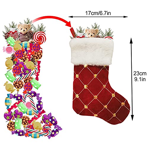HANTURE Christmas Stockings 4 Pack for Family 9 Inch Mini Embroidery Gold Sequins Christmas Stockings White Luxury Faux Fur Xmas Stocking for Xmas Tree Holiday Party Decoration