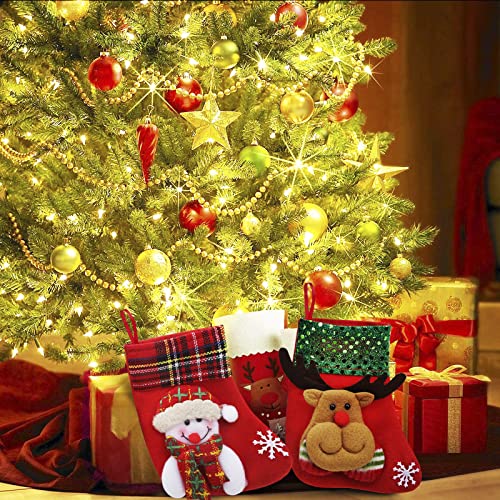 8PCS Mini Christmas Stockings Gift Treat Bags Small Christmas Stockings Santa Snowman Reindeer Xmas Stocking Hanging Christmas Stockings for Xmas Party Gift Filler Fireplace Christmas Tree Decoration