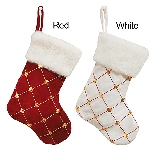 HANTURE Christmas Stockings 4 Pack for Family 9 Inch Mini Embroidery Gold Sequins Christmas Stockings White Luxury Faux Fur Xmas Stocking for Xmas Tree Holiday Party Decoration