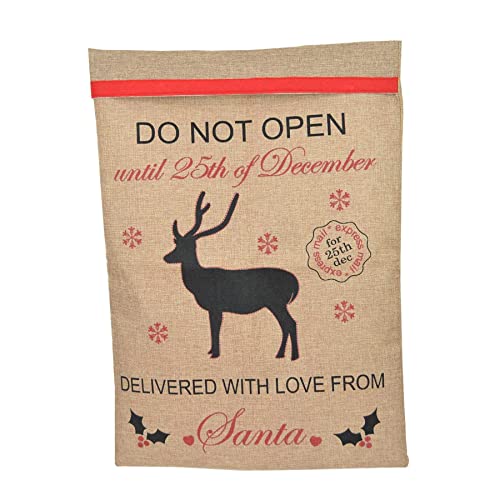 SHATCHI Large Traditional Vintage Hessian Santa Sack Stocking Airmail Christmas Accessories Brown Xmas Gifts Bag 70 x 50cm, Do Not Open Until 25th December