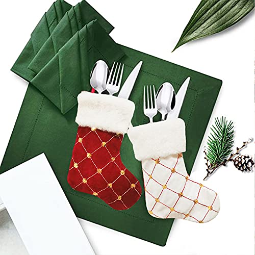 HANTURE Christmas Stockings 4 Pack for Family 9 Inch Mini Embroidery Gold Sequins Christmas Stockings White Luxury Faux Fur Xmas Stocking for Xmas Tree Holiday Party Decoration