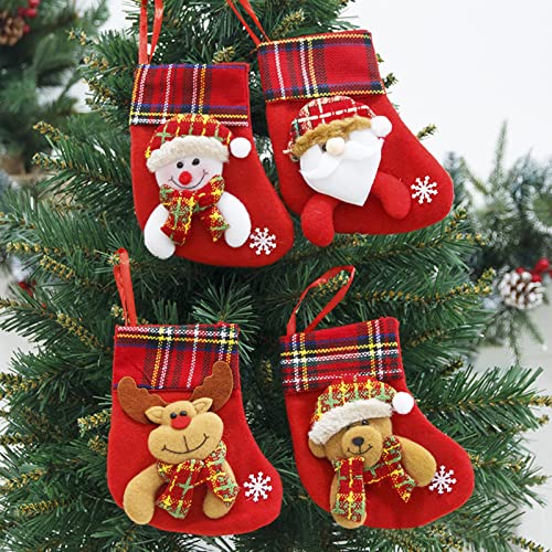 8PCS Mini Christmas Stockings Gift Treat Bags Small Christmas Stockings Santa Snowman Reindeer Xmas Stocking Hanging Christmas Stockings for Xmas Party Gift Filler Fireplace Christmas Tree Decoration