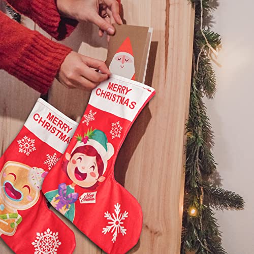 4PCS Red Christmas Stocking Set Fireplace Hanging Socks Santa Claus Elk Gingerbread Man Various Styles Children's Gifts Christmas Party Home Decoration Christmas Decoration Items (6.29*10.62*9.84)