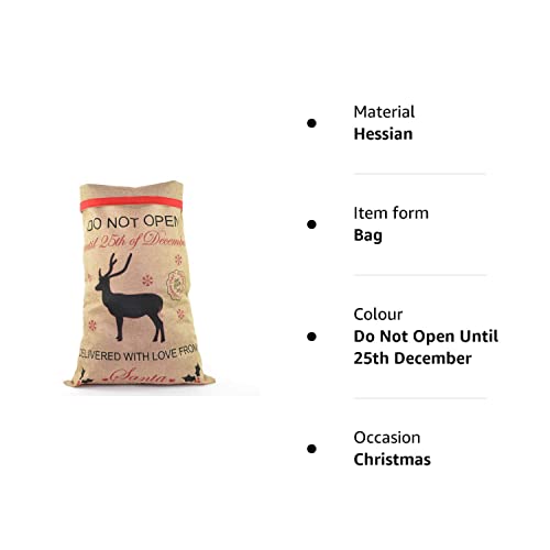 SHATCHI Large Traditional Vintage Hessian Santa Sack Stocking Airmail Christmas Accessories Brown Xmas Gifts Bag 70 x 50cm, Do Not Open Until 25th December