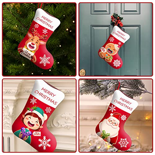 4PCS Red Christmas Stocking Set Fireplace Hanging Socks Santa Claus Elk Gingerbread Man Various Styles Children's Gifts Christmas Party Home Decoration Christmas Decoration Items (6.29*10.62*9.84)