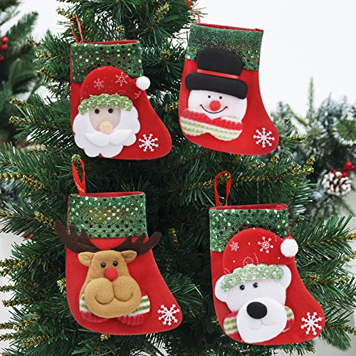 8PCS Mini Christmas Stockings Gift Treat Bags Small Christmas Stockings Santa Snowman Reindeer Xmas Stocking Hanging Christmas Stockings for Xmas Party Gift Filler Fireplace Christmas Tree Decoration