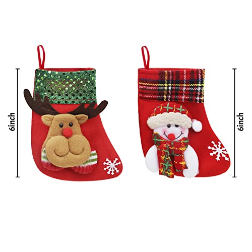 8PCS Mini Christmas Stockings Gift Treat Bags Small Christmas Stockings Santa Snowman Reindeer Xmas Stocking Hanging Christmas Stockings for Xmas Party Gift Filler Fireplace Christmas Tree Decoration