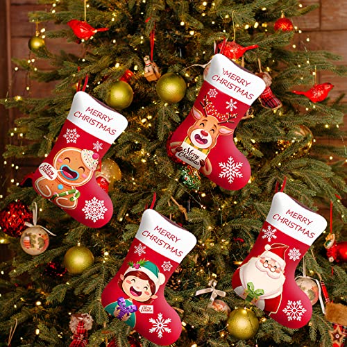 4PCS Red Christmas Stocking Set Fireplace Hanging Socks Santa Claus Elk Gingerbread Man Various Styles Children's Gifts Christmas Party Home Decoration Christmas Decoration Items (6.29*10.62*9.84)