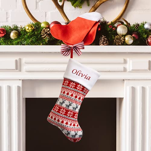 Hoolaroo Personalised FairIsle 40cm Knit Christmas Stocking Red Cream Boot Xmas Stocking Knitted