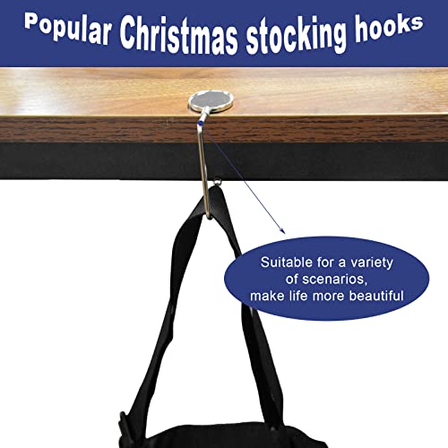 KEYIDO 4 Pack Christmas Stocking Hooks Stocking Holder for Mantle Fireplace Metal Xmas Hooks Hangers with Anti Skid Safety Hang Grip for Christmas Party Decoration