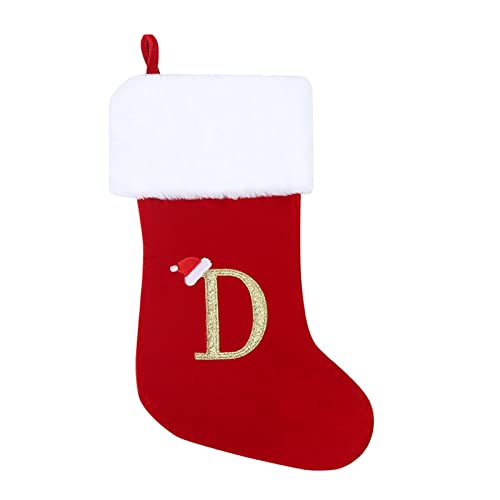20 Inches Monogram Christmas Stockings with Letters, Super Soft Plush Christmas Stockings Large Embroidered Stockings Red Letter Stockings for Christmas Holiday Xmas Gift D