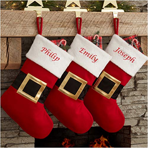 Hoolaroo Personalised Christmas Stocking Embroidered With Name Boot Sock Xmas Deluxe Red Santa Belt Christmas Traditional 40cm