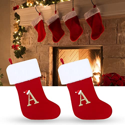 20 Inches Monogram Christmas Stockings with Letters, Super Soft Plush Christmas Stockings Large Embroidered Stockings Red Letter Stockings for Christmas Holiday Xmas Gift D