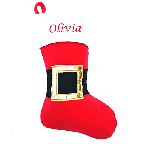 Hoolaroo Personalised Christmas Stocking Embroidered With Name Boot Sock Xmas Deluxe Red Santa Belt Christmas Traditional 40cm