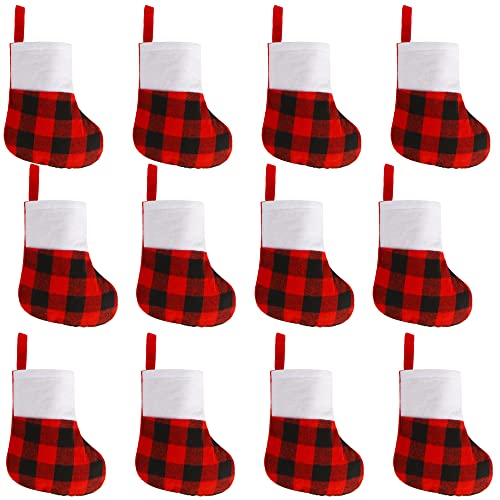 LOKIPA Mini Christmas Stockings,12 Small Xmas Hanging Socks Decoration Holiday Stocking Holder for Christmas Tree Ornament for Kids Adults