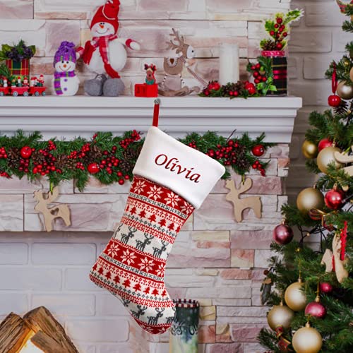 Hoolaroo Personalised FairIsle 40cm Knit Christmas Stocking Red Cream Boot Xmas Stocking Knitted