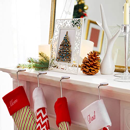 KEYIDO 4 Pack Christmas Stocking Hooks Stocking Holder for Mantle Fireplace Metal Xmas Hooks Hangers with Anti Skid Safety Hang Grip for Christmas Party Decoration
