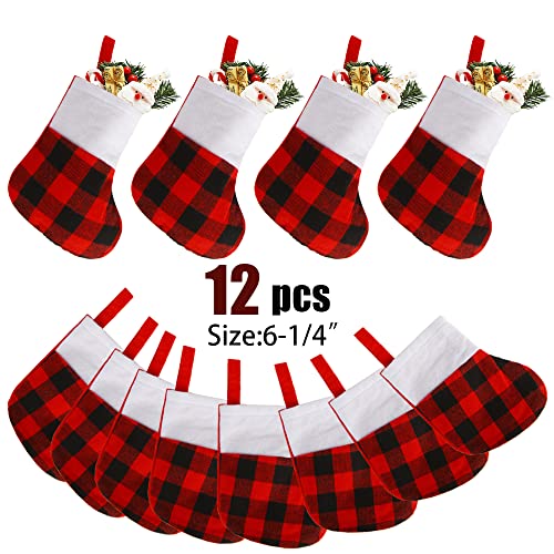 LOKIPA Mini Christmas Stockings,12 Small Xmas Hanging Socks Decoration Holiday Stocking Holder for Christmas Tree Ornament for Kids Adults