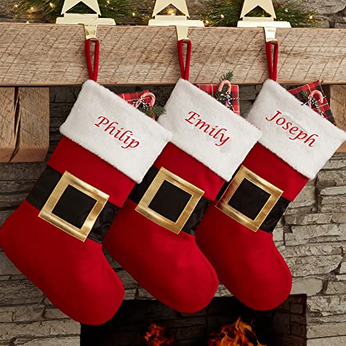 Hoolaroo Personalised Christmas Stocking Embroidered With Name Boot Sock Xmas Deluxe Red Santa Belt Christmas Traditional 40cm